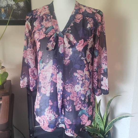 Xhilaration Floral Blouse - Pink and Purple - Picture 1 of 5